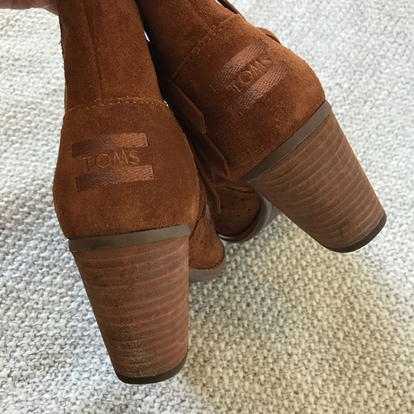 TOMS Majorca Fringe Suede Peep Toe Bootie - Picture 9 of 10